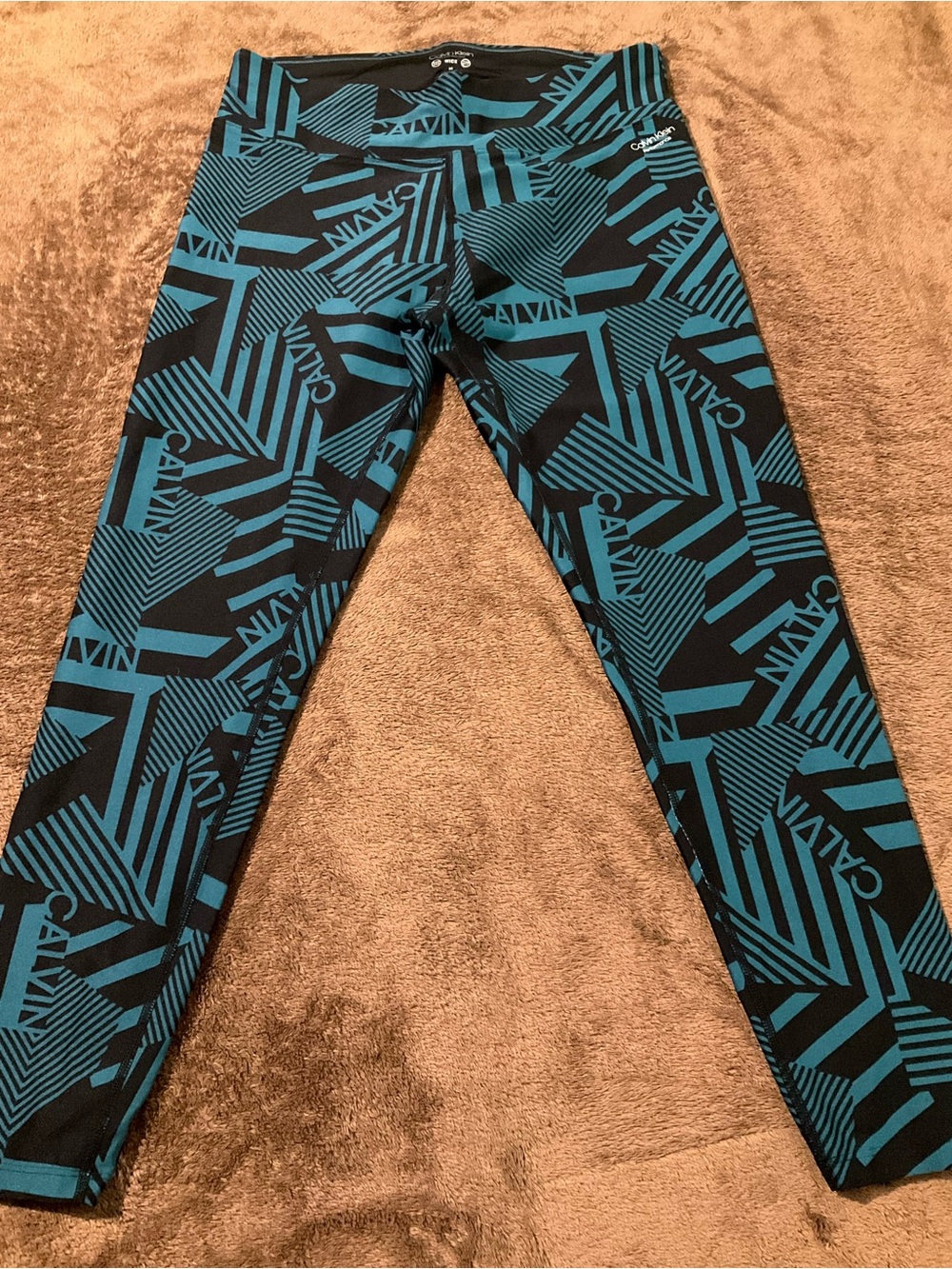 Calvin Klein Black & Teal Performance Geometric Leggings